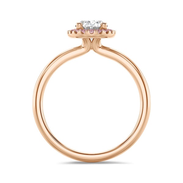 Bagues - 3.00 carats bague solitaire de type auréole avec un diamant ovale en or rouge et diamants ronds roses