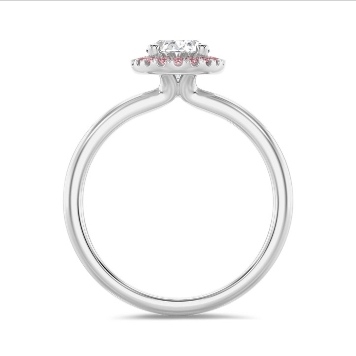 2.00 carats bague solitaire de type auréole avec un diamant ovale en or rouge et diamants ronds roses