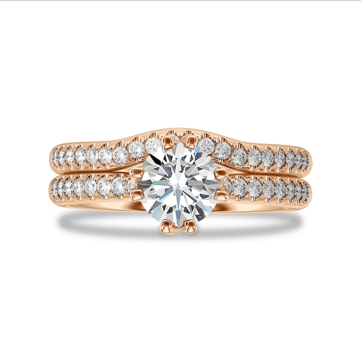 1.20 carat bague solitaire en or rouge avec diamants de laboratoire sur les côtés