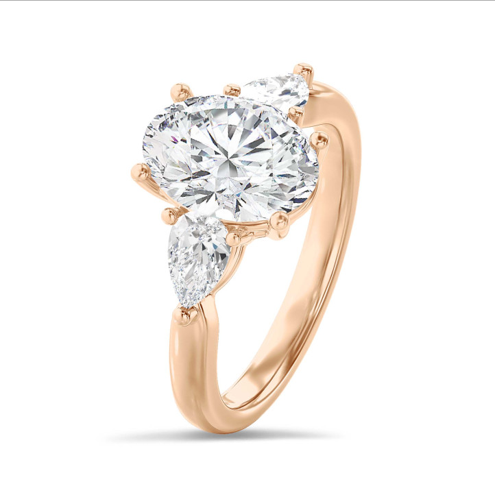 Bague De Fiançailles Trois Pierres Or Blanc 14k Moissanite 2 Ct Ovale - Personnalisable