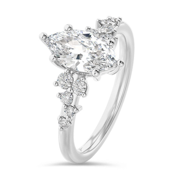 Bagues de fiançailles - 1.00 carat bague solitaire en grappe avec un diamant marquise en or blanc