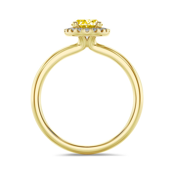 Bagues - 1.00 carat bague solitaire de type auréole en or jaune avec un diamant synthétique jaune ovale et diamants synthétiques ronds