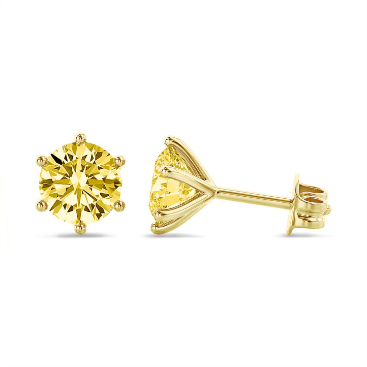 4.00 carat boucles d'oreilles solitaires en or jaune avec diamants synthétiques jaunes ronds