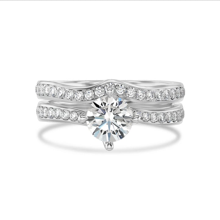 2.00 carat bague solitaire en or blanc avec diamant de laboratoire rond et diamants de laboratoire sur les côtés
