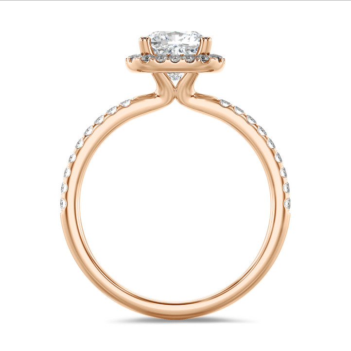 5.00 carats bague solitaire de type auréole avec un diamant coussin en or rouge avec diamants ronds