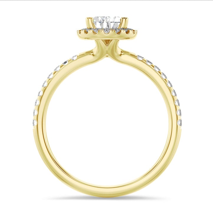 5.00 carats bague solitaire de type auréole avec un diamant poire en or jaune avec diamants ronds