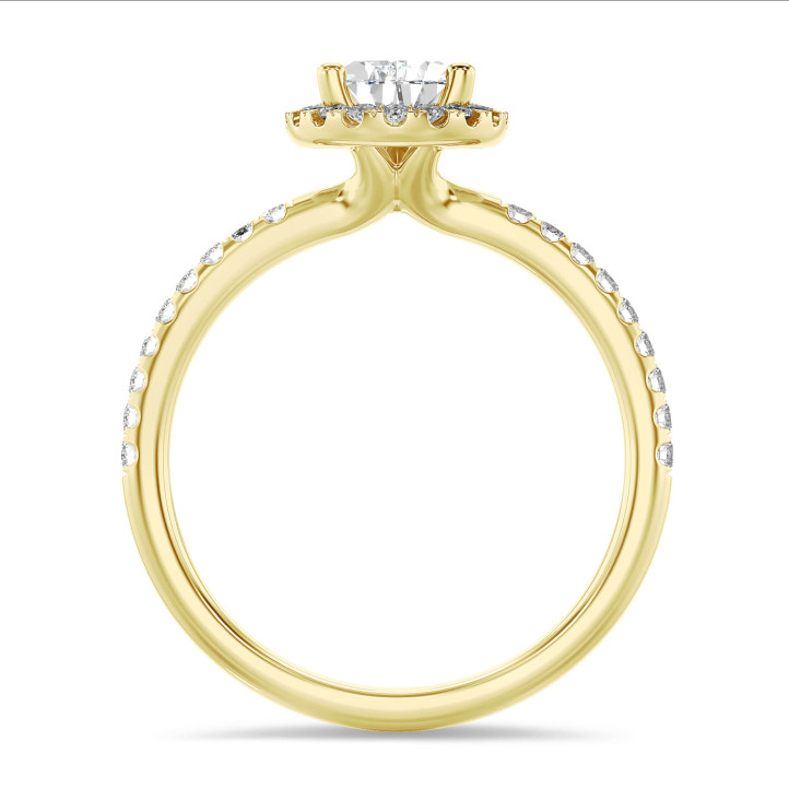 5.00 carats bague solitaire de type auréole avec un diamant synthétique poire en or jaune avec diamants synthétiques ronds