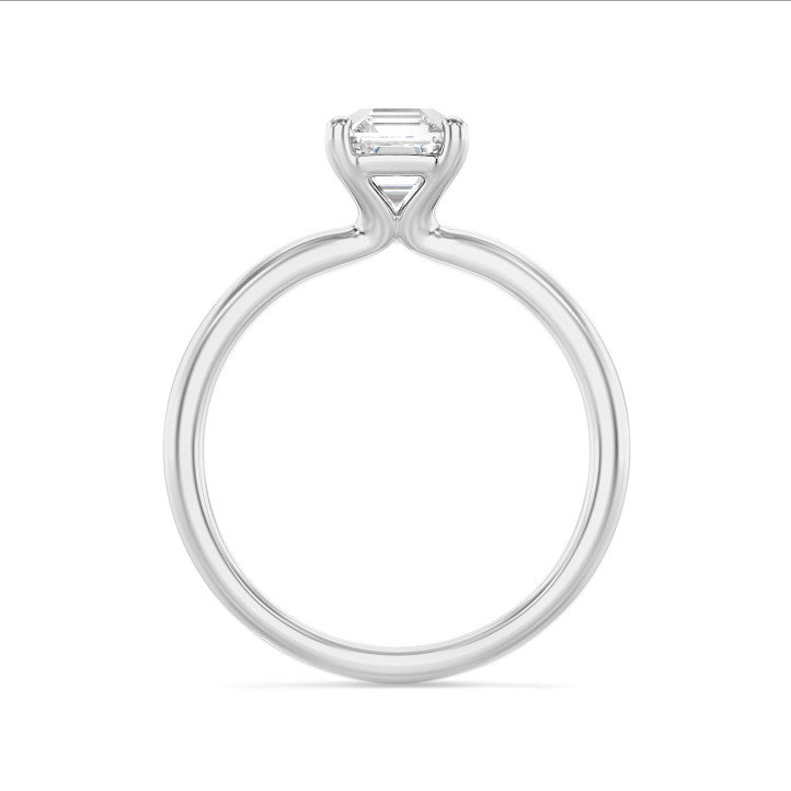 2.00 carat bague solitaire avec un diamant synthétique taille asscher en or blanc