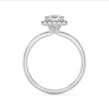 3.00 carats bague solitaire de type auréole avec un diamant synthétique taille asscher en or blanc et diamants synthétiques ronds