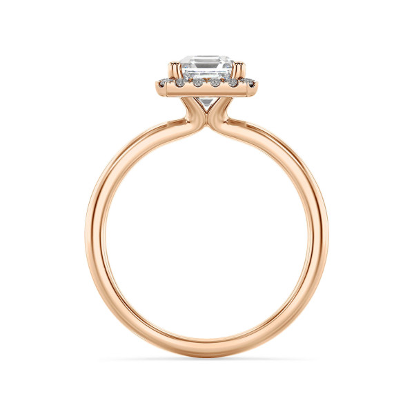 Bagues - 1.00 carats bague solitaire de type auréole avec un diamant taille asscher en or rouge et diamants ronds