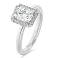 1.00 carat bague solitaire de type auréole avec un diamant de taille radiant en or blanc et diamants ronds