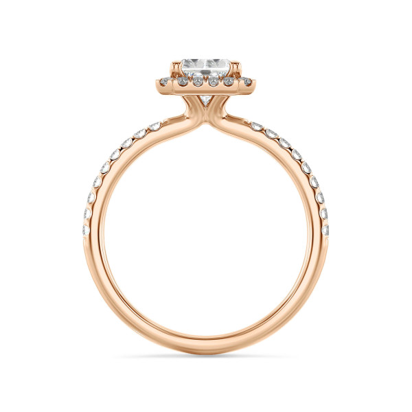 Bagues de fiançailles - 1.50 carat bague solitaire de type auréole avec un diamant de taille radiant synthétique en or rouge et diamants synthétiques ronds