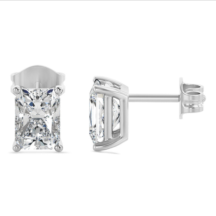 2.00 carat Boucles d'oreilles en or blanc avec diamants de taille radiant synthétiques solitaire