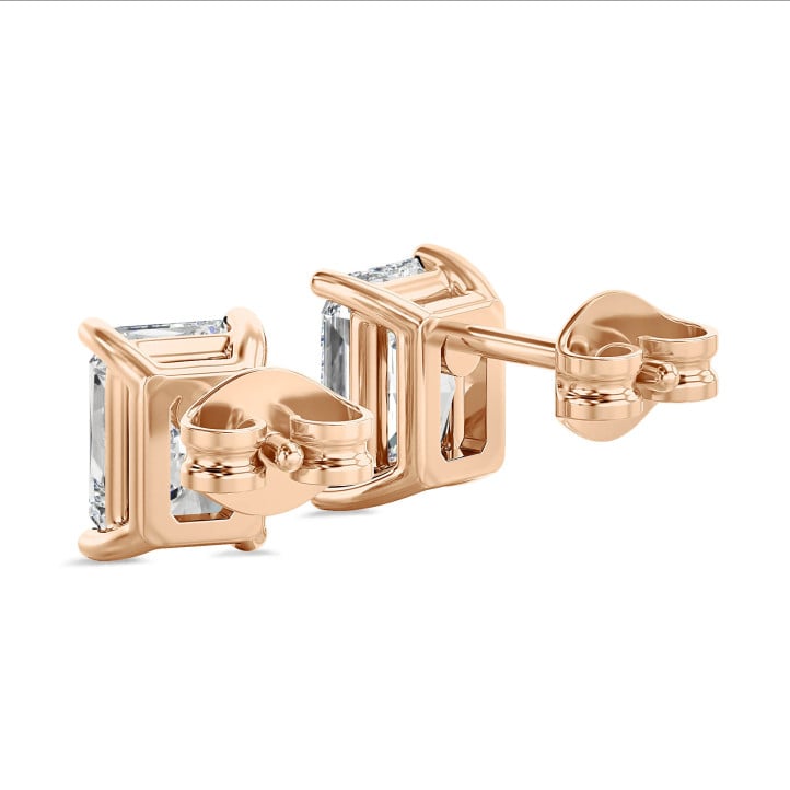 2.00 carat Boucles d'oreilles en or rouge avec diamants de taille radiant synthétiques solitaire