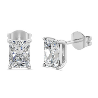 4.00 carat Boucles d'oreilles en or blanc avec diamants de taille radiant synthétiques solitaire