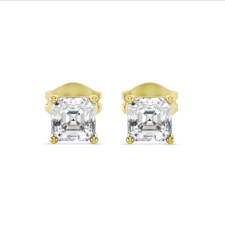2.00 carats Boucles d'oreilles en or jaune avec diamants taille asscher