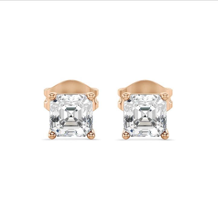 2.00 carats Boucles d'oreilles en or rouge avec diamants taille asscher