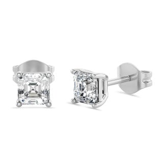 3.00 carats Boucles d'oreilles en or blanc avec diamants synthétiques taille asscher
