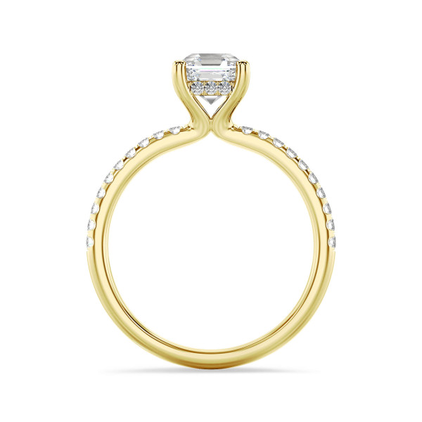 Search all PLP - 2.00 carats bague solitaire avec un diamant synthétique taille asscher et un halo caché en or jaune