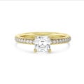2.00 carats bague solitaire avec un diamant synthétique taille asscher et un halo caché en or jaune