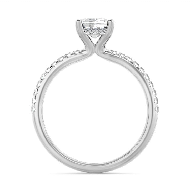 3.00 carats bague solitaire avec un diamant émeraude et un halo caché en or blanc