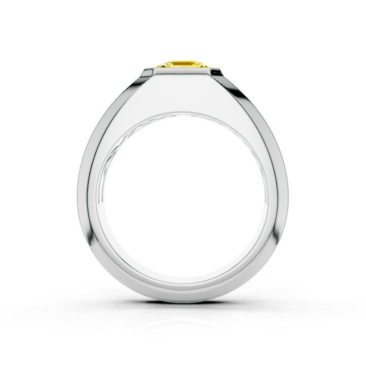 2.00 carat chevalière avec un diamant synthétique jaune de taille asscher en or blanc