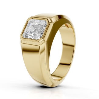 2.00 carat chevalière avec un diamant taille asscher en or jaune