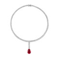 One of a kind 34.90 carats collier dégradé en or blanc avec un diamant synthétique Fancy Vivid rouge de la taille poire