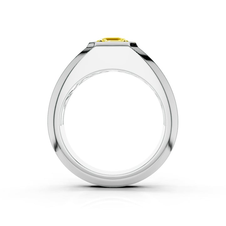 2.00 carat chevalière avec un diamant jaune de taille asscher en platine