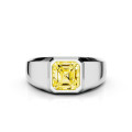 2.00 carat chevalière avec un diamant synthétique jaune de taille asscher en platine