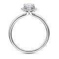 1.00 carats bague solitaire de type auréole avec un diamant marquise en or blanc avec diamants ronds