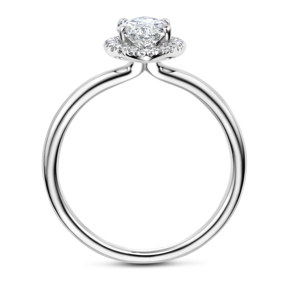 Bagues - 1.50 carats bague solitaire de type auréole avec un diamant de laboratoire marquise en or blanc avec diamants de laboratoire ronds