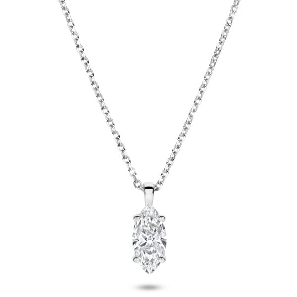 Colliers - 1.00 carat Pendentif solitaire avec diamant de laboratoire marquise en or blanc