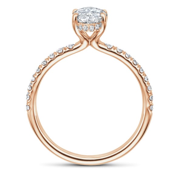 Bagues - 1.50 carats bague solitaire avec un diamant marquise et un halo caché en or rouge