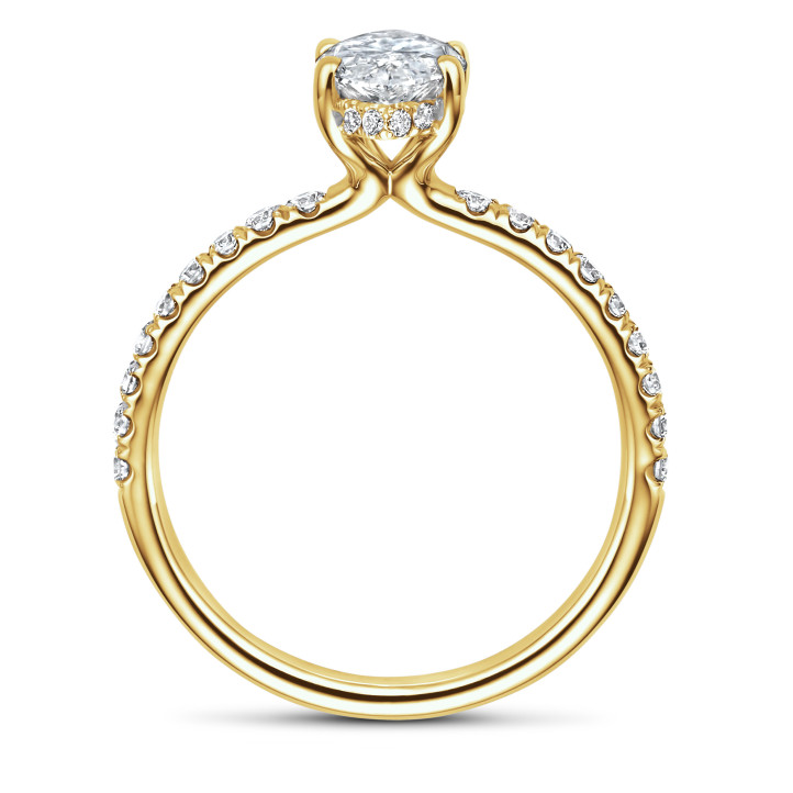 2.50 carats bague solitaire avec un diamant synthétique marquise et un halo caché en or jaune