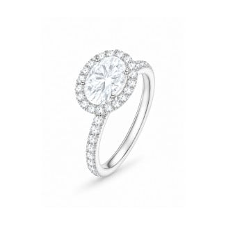 Bague halo ovale sur mesure, sertie d'un diamant central monté à l'horizontale (est-ouest).
