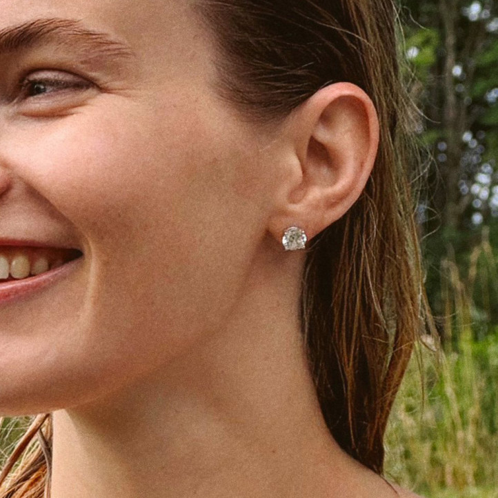 2.00克拉白金圓形鑽石耳釘