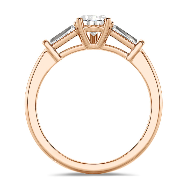 2.00 克拉玫瑰金三鑽戒指，鑲嵌梨形培育鑽石和梯形培育鑽石