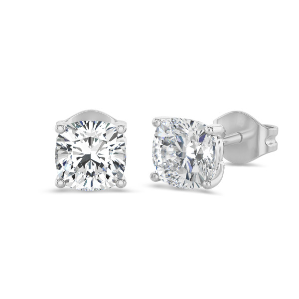 Orecchini - Orecchini con diamante solitario da 2,00 carati, taglio a cuscino, , in oro bianco