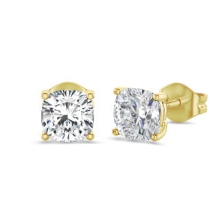 Orecchini con diamante solitario da 2,00 carati, taglio a cuscino, , in oro giallo