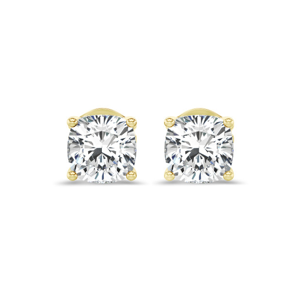 Orecchini - Orecchini con diamante solitario da 2,00 carati, taglio a cuscino, , in oro giallo