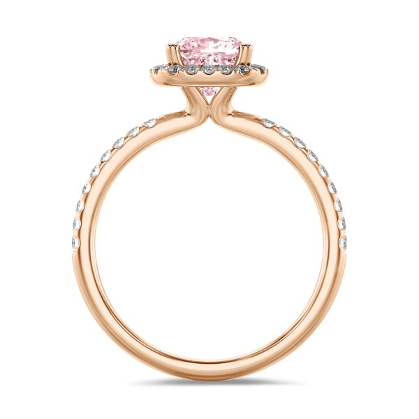Anelli - Anello solitario halo da 1,00 carati con diamante rosa , in oro rosso con diamanti rotondi