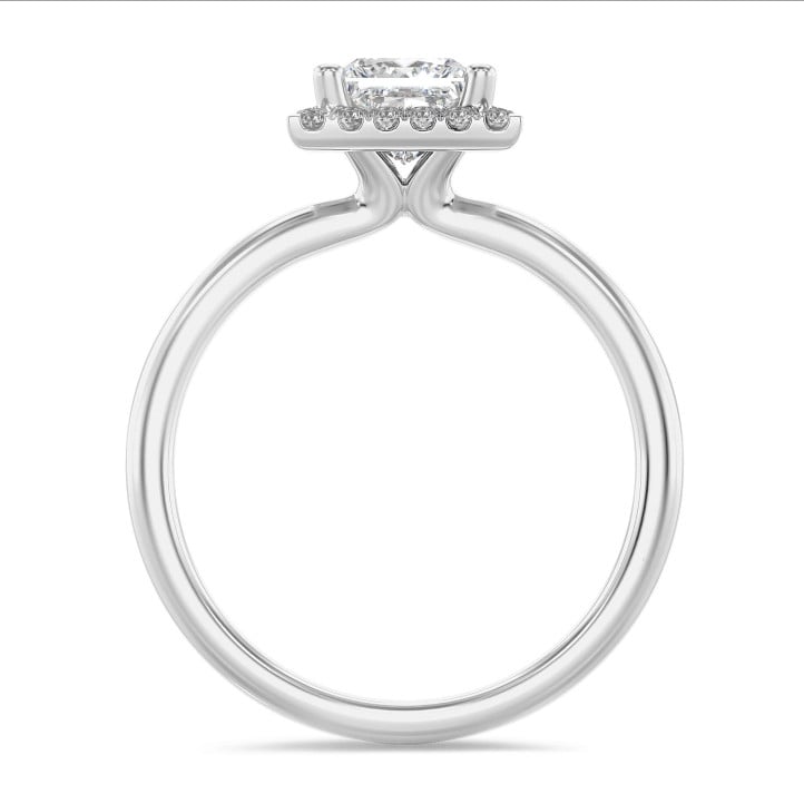 Anello solitario halo da 1,20 carati con diamante princess coltivato in laboratorio in oro bianco con diamanti tondi coltivati in laboratorio