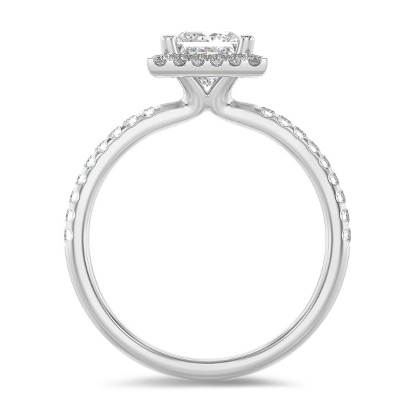 Anelli di fidanzamento - Anello solitario halo da 3,00 carati con diamante princess in oro bianco con diamanti tondi