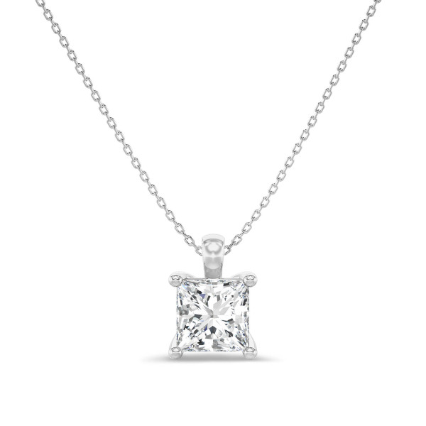 Pendente con solitario in oro bianco e diamante princess coltivato in laboratorio da 1,00 carati