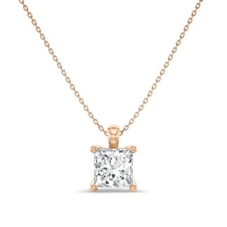Pendente con solitario in oro rosso da 1,00 carati con diamante taglio princess