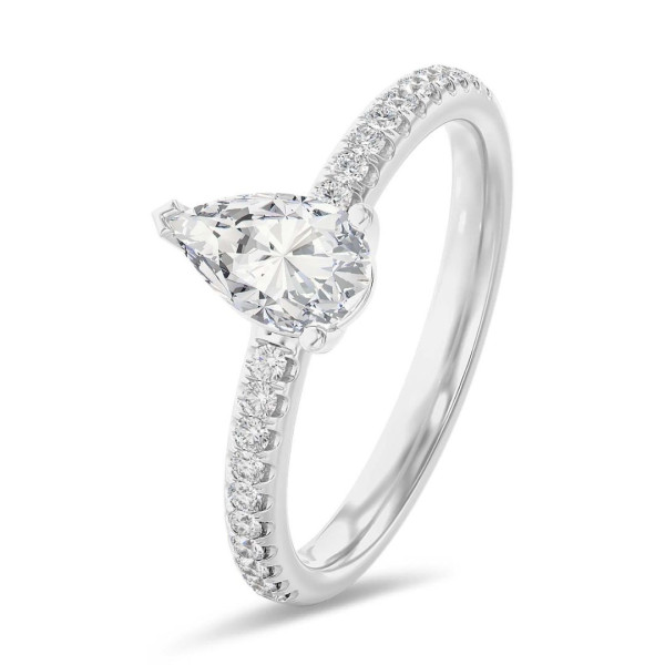 Anelli di fidanzamento - Anello solitario da 1,00 carati con diamante pera in oro bianco con diamanti laterali