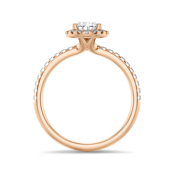 Anelli - Anello solitario halo da 3,00 carati con diamante pera in oro rosso con diamanti rotondi