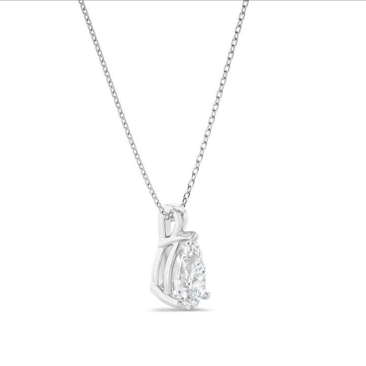 Pendente con diamante solitario da 3,00 carati tagliato a goccia e coltivato in laboratorio, in oro bianco