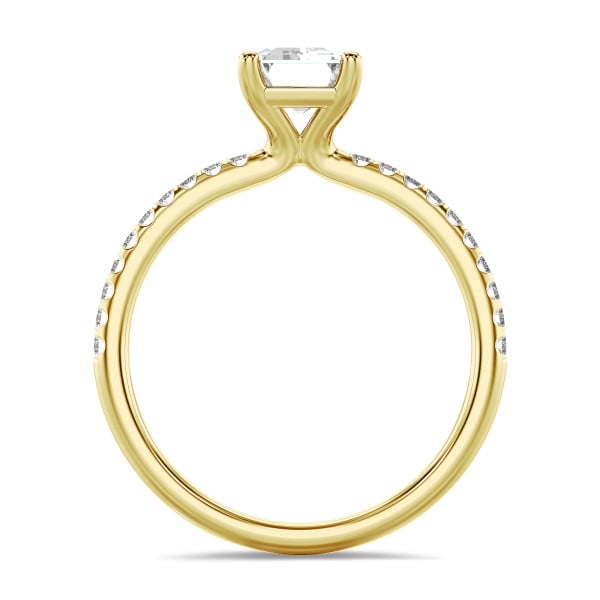 Anelli - Anello solitario da 1,00 carati con diamante taglio smeraldo in oro giallo con diamanti laterali